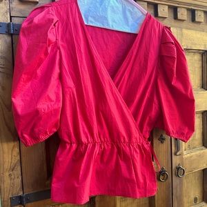 Date night ready!! Cotton wrap blouse size large with puff sleeves